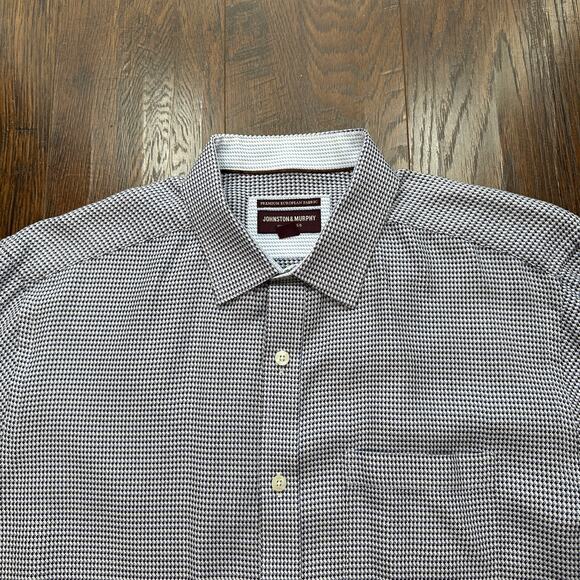Johnston & Murphy Dress Shirt Sz L Blue Brown White Textured Button Up Flip Cuff - Picture 3 of 13